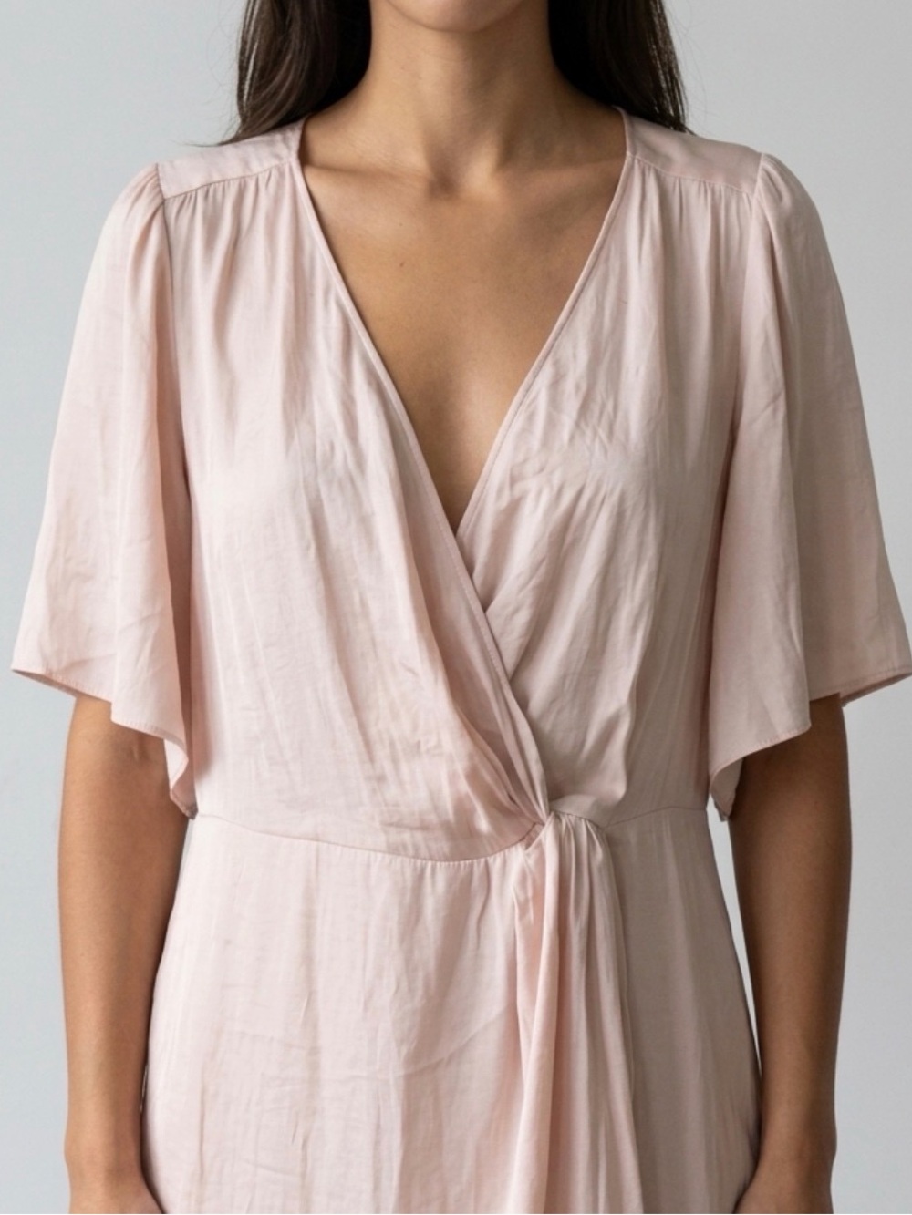 City Chic Pale Pink Wrap-Front Flutter Sleeve Blouse